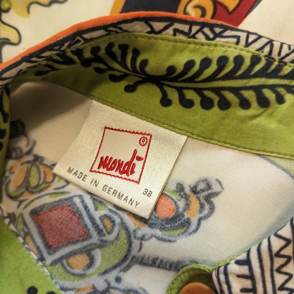 Vintage Mondi German designer cream, green and orange print top size M - Picture 6 of 8